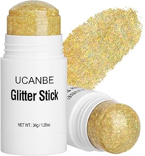 UCANBE Gold Body Glitter Stick for Singer Concerts Music Festivals, Face Glitter Makeup for Face Body Hair Eyes & Lips, Chunky Glitter Sparkling Mermaid Sequins for Women 1.2OZ