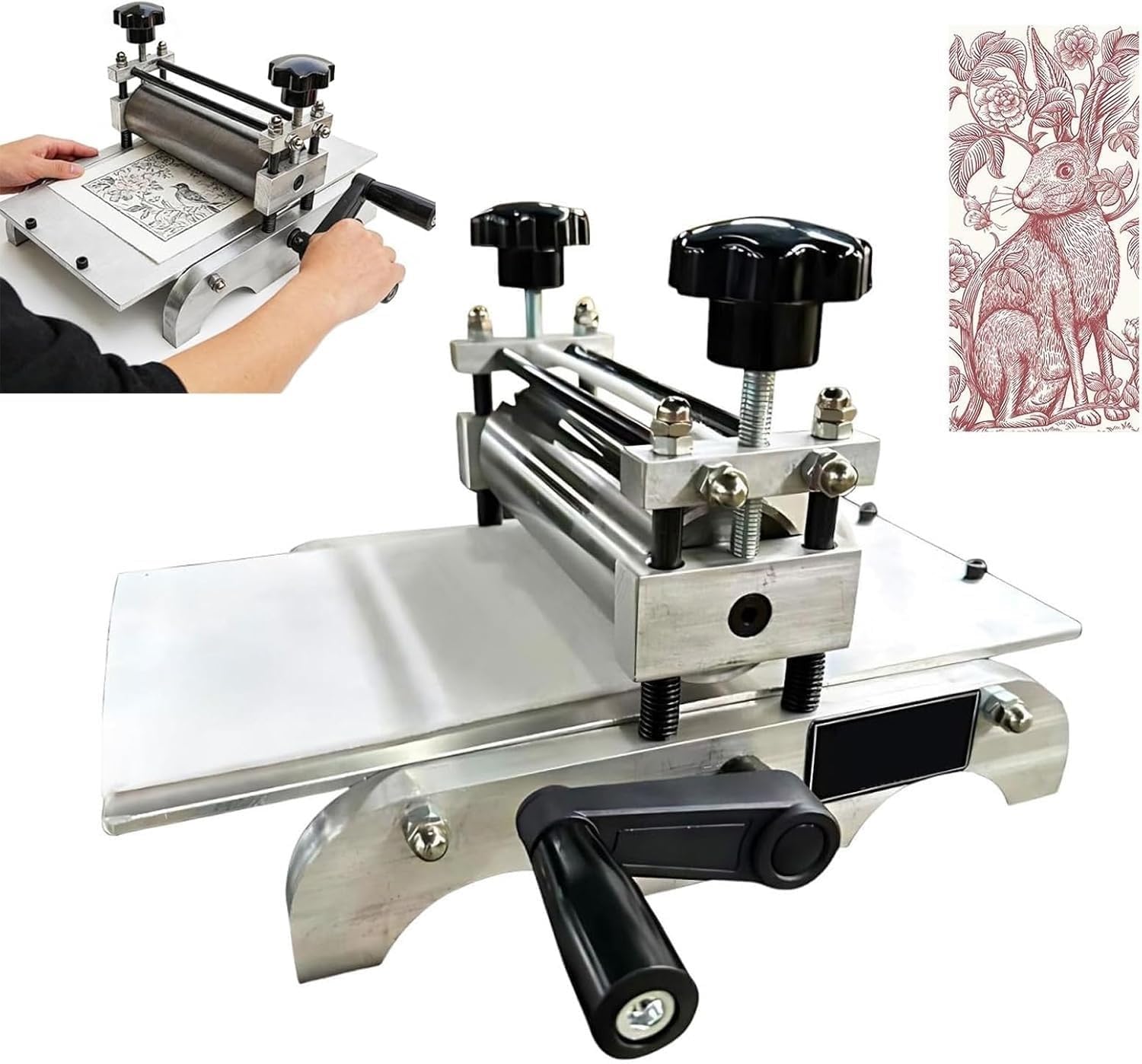 Pressa da stampa manuale, portatile, con altezza del tamburo regolabile, per carta, legno, lino, piastre di rame, ideale per studio, casa e istruzione
