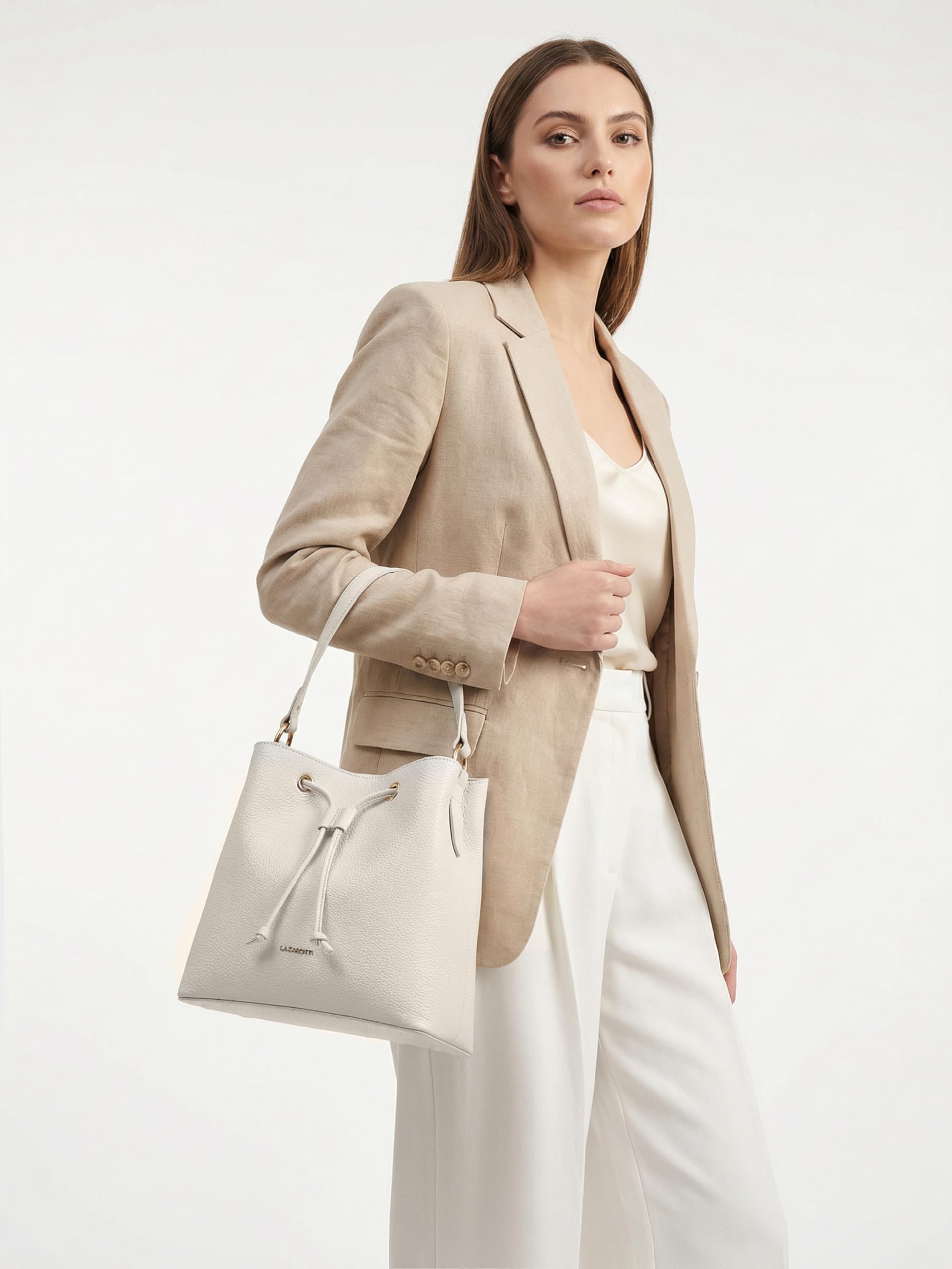 Lazarotti Bologna Damen Henkeltasche aus Echt-Leder | Handtasche mit abnehm- & längenverstellbaren Trageriemen | Bucket Bag 25 cm