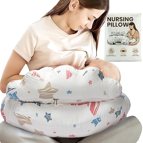 PILLANI Almohada de lactancia para lactancia materna y alimentación con biberón, almohada original para lactancia materna para mamá y bebé, funda de