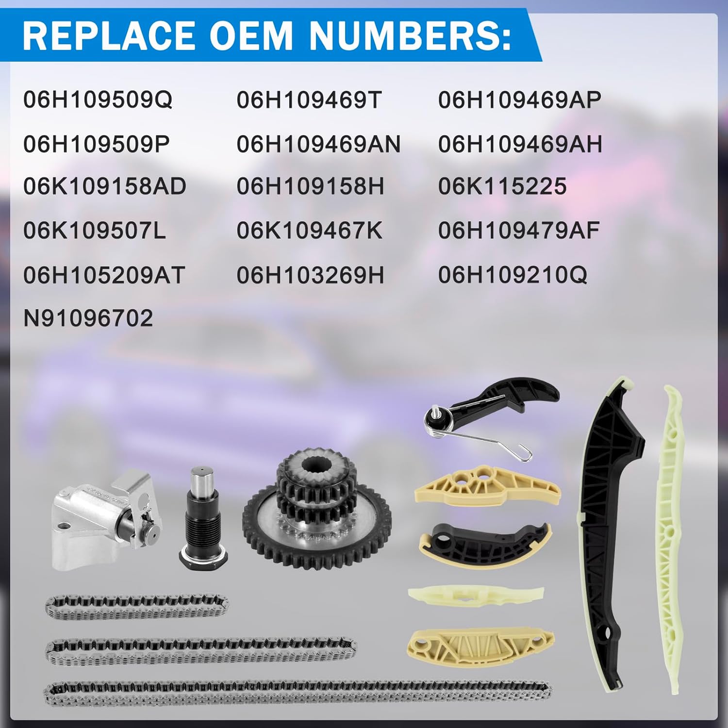 EA888 Engine Timing Chain Kit Timing Cover Camshaft Sprocket Tensioner Guide Rail Kit for Audi A4 A6 Q5 TT Volkswagen Passat Jetta Tiguan Beetle GTI 1.8T 2.0T 2006-17 06H109509Q 06H109469T 06H109469AD