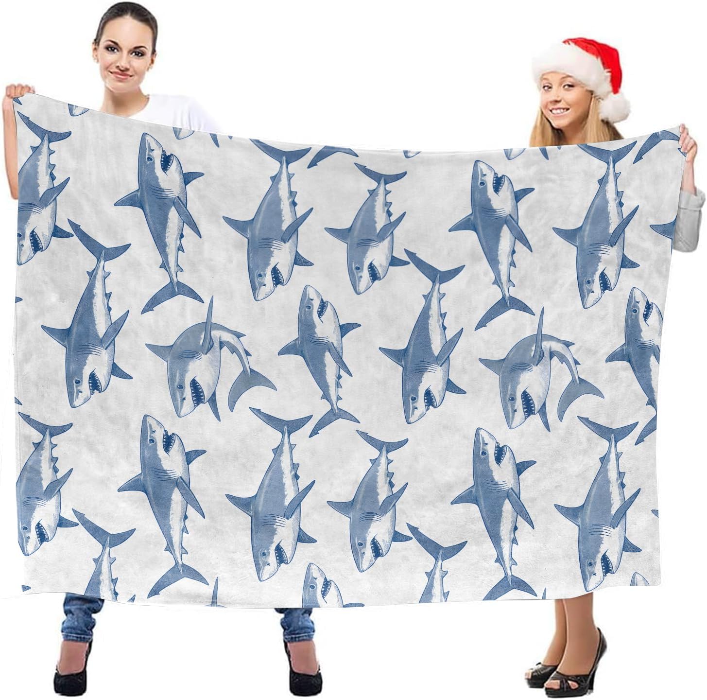 Playful Shark Throw Blanket, Lightweight Warm Flannel Blankets, Home Decor and Gifts, Soft Cozy Throws for Women Boys Kids, 50"X60" for Bed Couch Travel Office