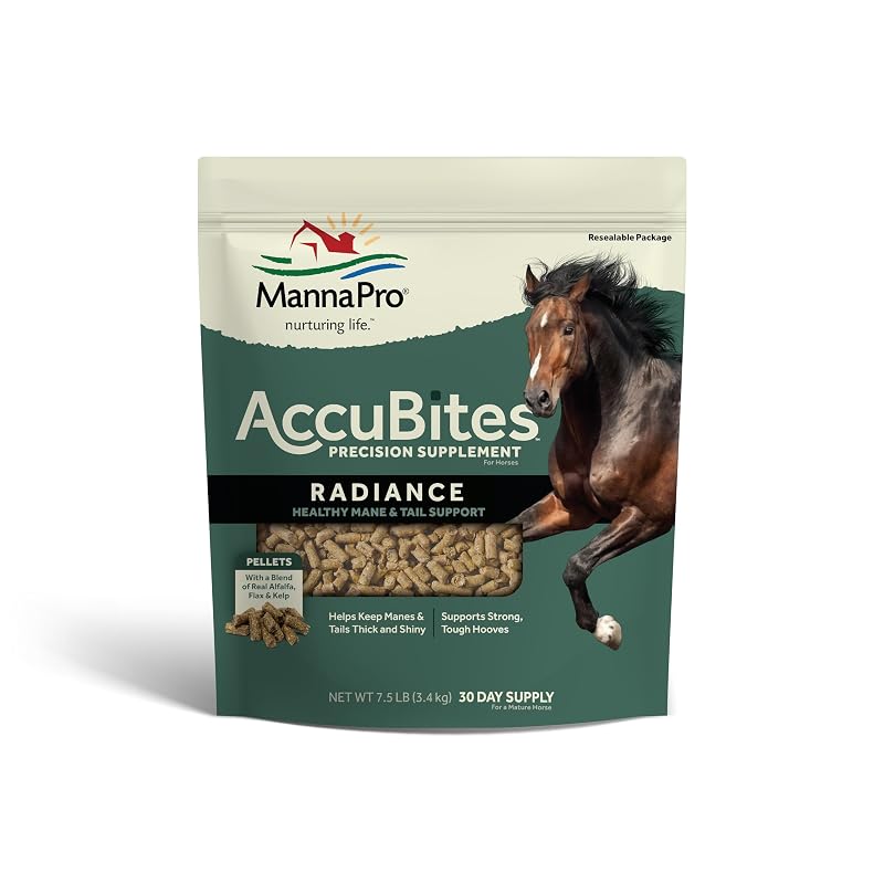 Suplemento para Equinos Manna Pro AccuBites Radiance em Pellets com Ômega 3, Ômega 6 e Biotina – 3,4 kg