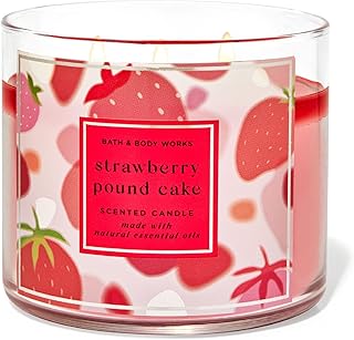 Bath & Body Works, White Barn 3-Wick Candle w/Essential Oils - 14.5 oz - 2022 Spring Scents! (Strawberry Pound Cake)