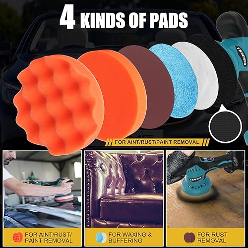 Miniatura 6 de Pulidora inalámbrica para automóvil, kit de pulidora de 6 pulgadas con 2 baterías recargables de 21 V, 8 velocidades variables de 5500 rpm, para