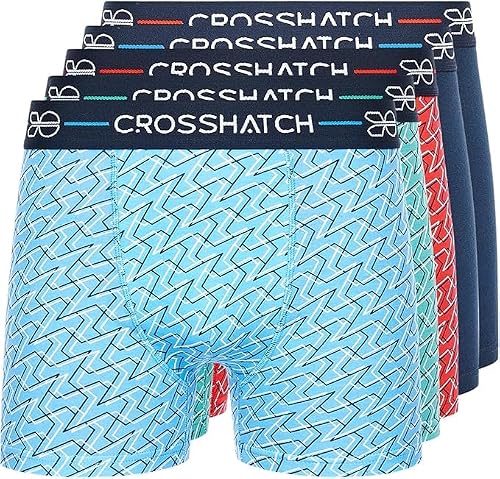 Crosshatch Men's Labarb-Assorted Boxer Shorts (5 Pack) – Soft Cotton, Breathable, Supportive Fit – No Ride-Up, Multi-Colour – M