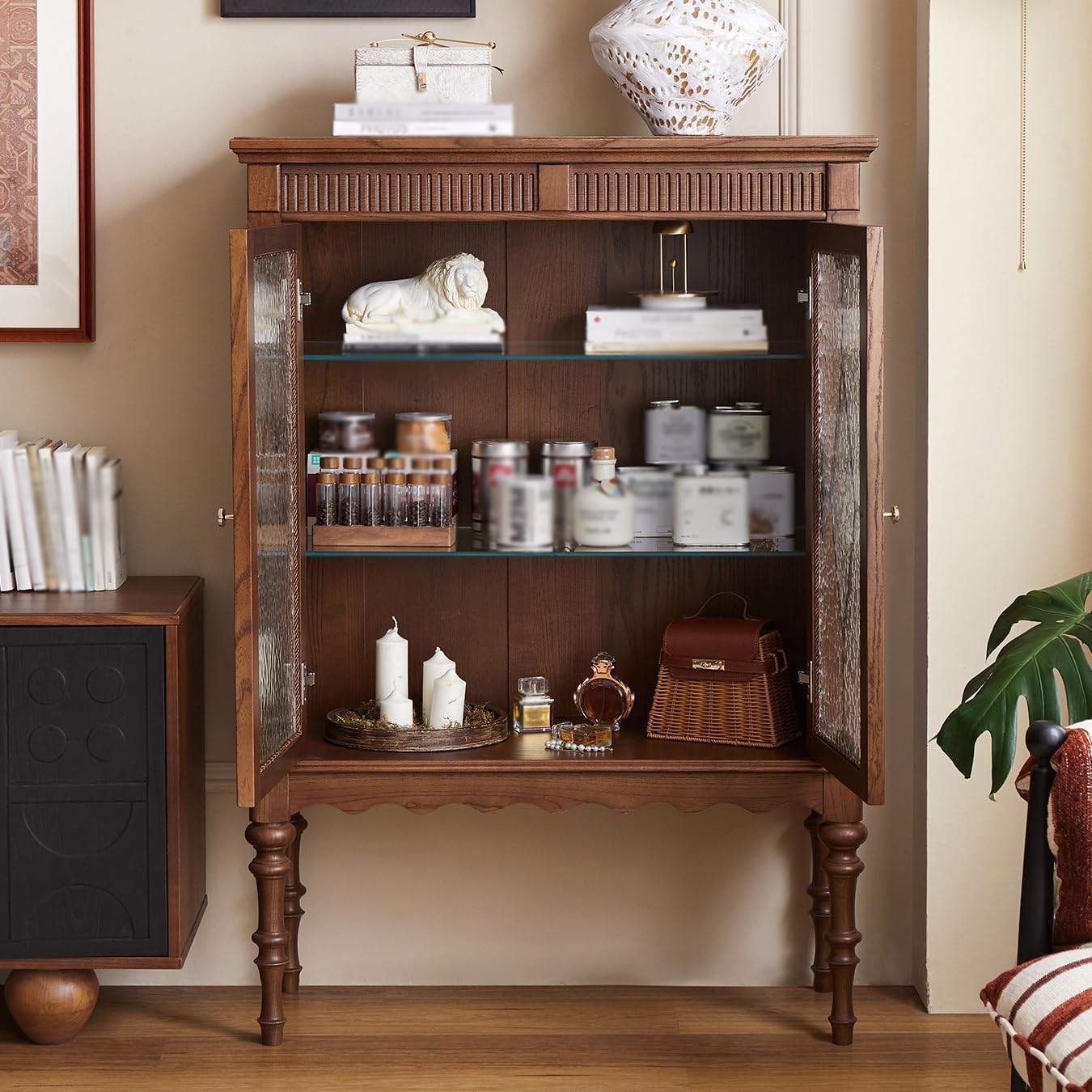 Kaffeebarschrank Massivholz Esszimmer Sideboard Wohnzimmer Lagerschrank Wand Weinvitrine Buffetschrank mit Stauraum