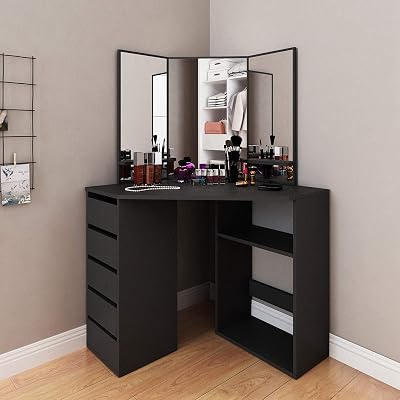 modern corner dressing table design 38.98"French vintage green solid wood corner dressing table Latitude Run