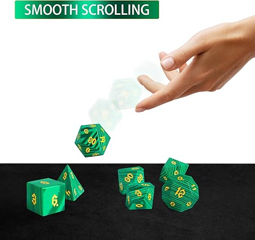 Miniatura 6 de Dados de piedras preciosas de malaquita DND, juego de 7 dados hechos a mano para Calabozos y Dragones, juegos de mesa MTG D&D, dados de juego de rol