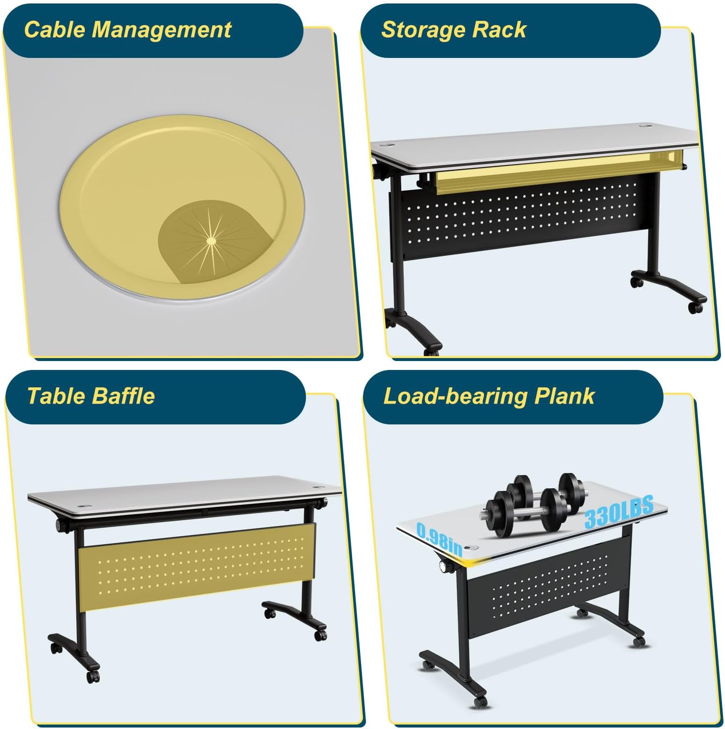 Folding Conference Room Tables, Conference Table with Power Grommet,Flip-Top Modular Training Table on Wheels,Seminar Conference Table for Home Office Class