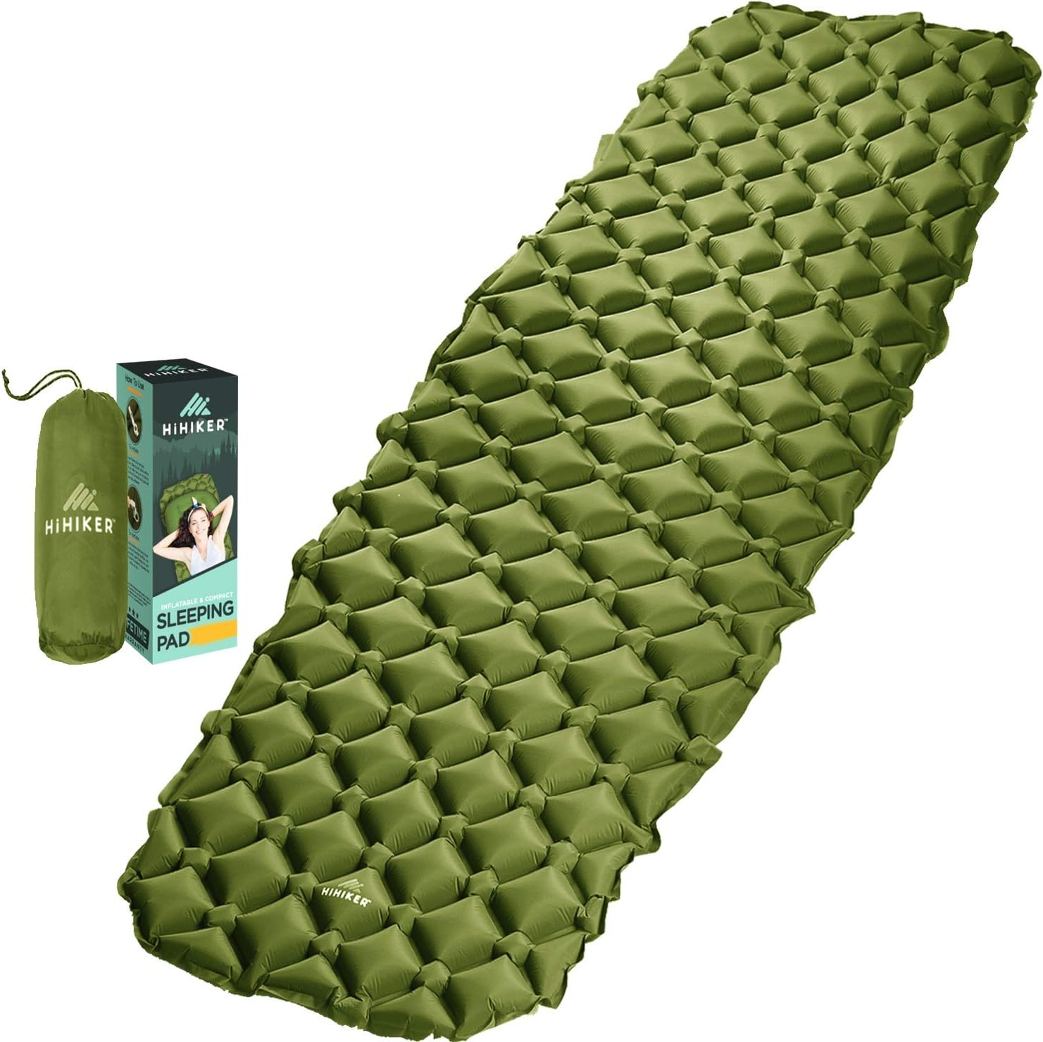 Camping Sleeping Pad– Ultralight Backpacking Air Mattress w/Compact Carrying Bag –Sleeping Mat for Hiking Traveling & Outdoor Activities. (Green)