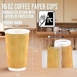 BYSNOW 90 Pack 16 oz Disposable Coffee Cups, Insulated Ripple Wall Paper Coffee Cups 16oz, To Go Cup for Espresso, Hot Beverage Drinks (No Lids)