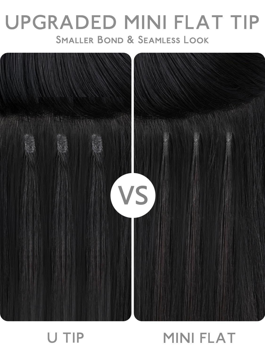 WENNALlFE Mini Flat Tip Hair Extensions Human Hair, 50g 60s 18 Inch Jet Black Remy Hair K Tip Hair Extensions Seamless Soft and Invisible Keratin Extensions De Cabello