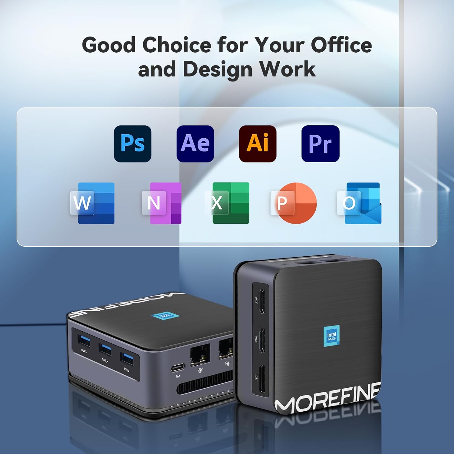 MOREFINE M8S Mini PC showing various ports