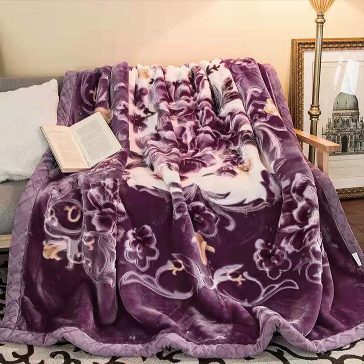 Signature Double Bed Double Layer Mink Wool Blanket for Ultimate Winter Warmth (for Heavy Winters,Reversible Blanket,Polyester),5kgs King Size,Protection Cover Free,Purple-picture-23