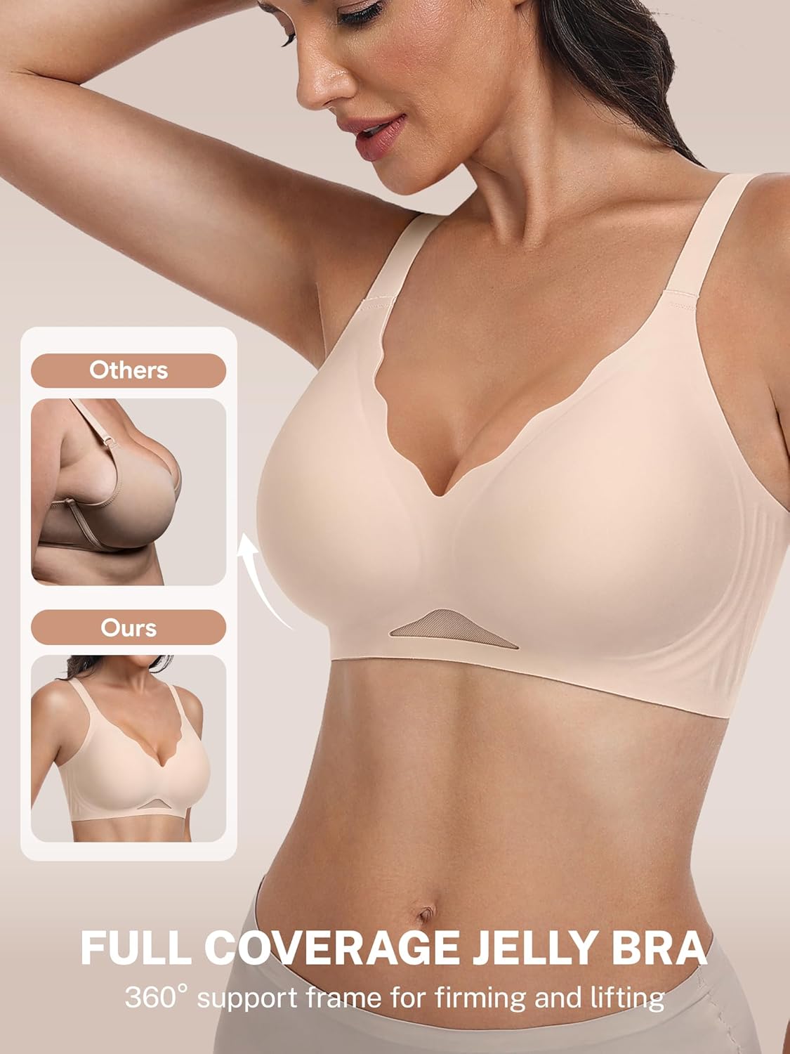 habibee Bras for Women Wireless Seamless Jelly Bras Full Coverage Push Up Bralettes Comfortable Scalloped T Shirt Bra