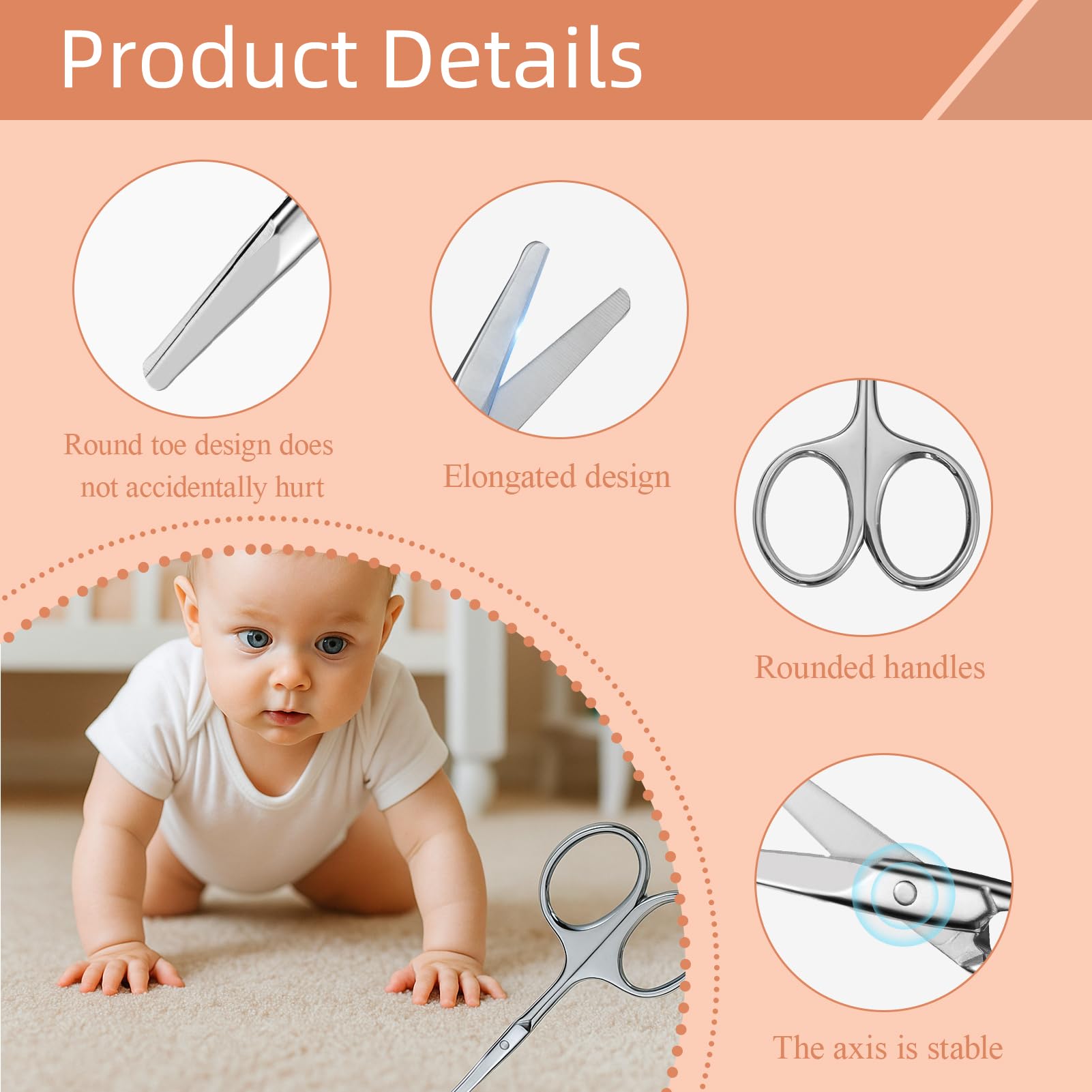 Ciseaux Ongle, Bord Arrondi en Acier Inoxydable Très Tranchant, Petit Ciseaux, Appliquer Sur les Ongles des Mains et des Orteils, Coupe Ongle Bebe Argent
