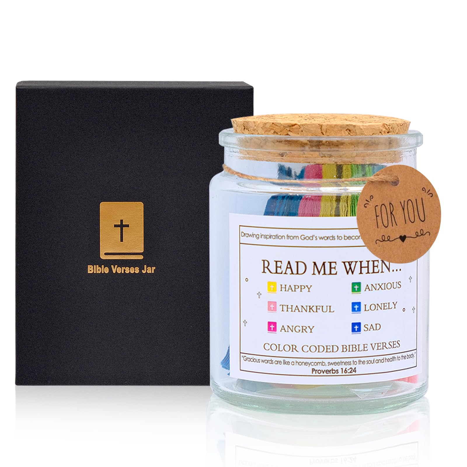 Bible Verses in a Jar Glass Read Me When Prayer Bible Verses Jar 90pcs Mini Bible Verse Cards Glass Bottle Scripture Cards for Emotions and Feelings Christian Gifts for Women Men