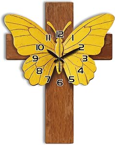 Cross Wall Clock Irregular Shape Decorative Wall Clock Butterfly Non-Ticking Clock for Home Office Decoration, 16.14×12.63 inch