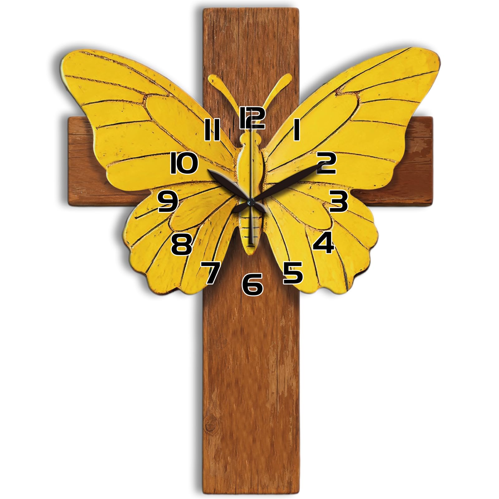 CONCHLERY Cross Butterfly Pattern Irregular Flat Printing Wall Clock Silent Non Ticking Decorative Clock, for Home Office Living Room Bedroom Kitchen Decor 16.14x12.63 Inch — image 1