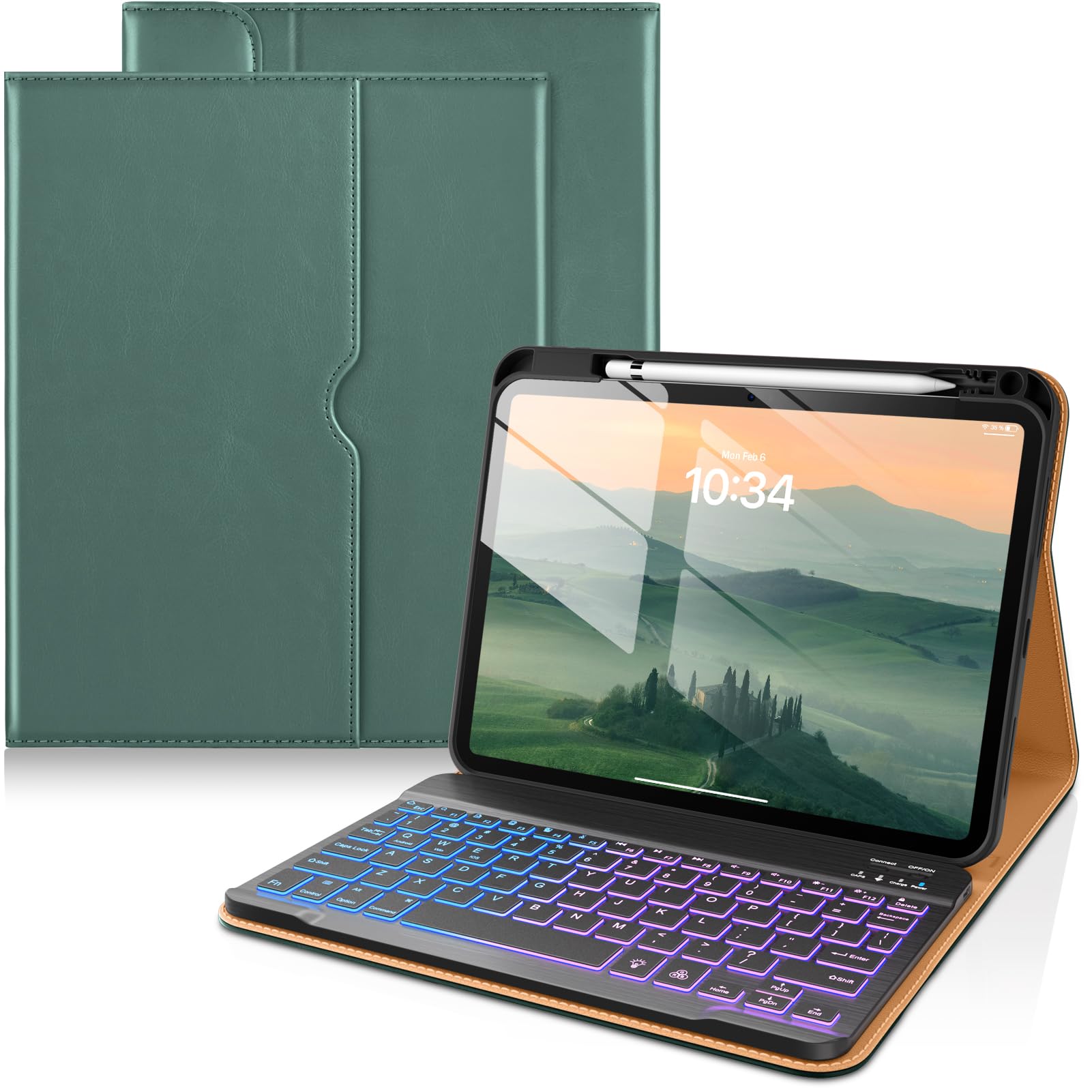 DTTO for iPad (A16) 11th / 10th Gen Case with Keyboard, Midnight Green