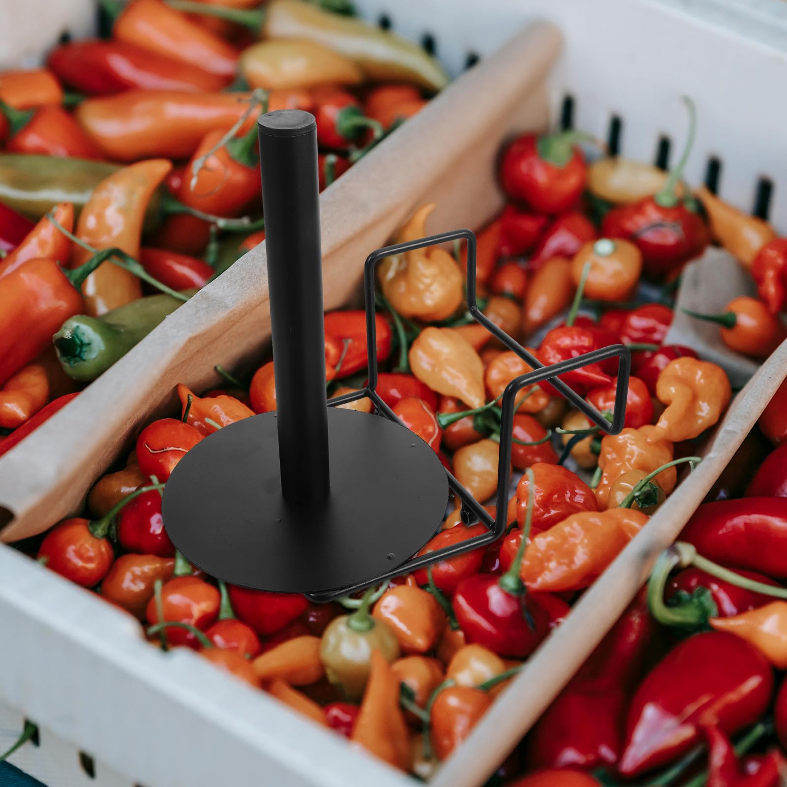 jojofuny Soporte Dispensador Diseño Simple Superficie Lisa de Acero Inoxidable Negro y de Rollos de Bolsas de Supermercado para Entorno de Supermercado