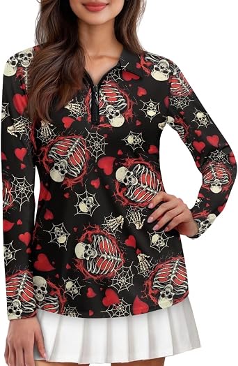 Womens Golf Polo Shirts 1/4 Zip Up Long Sleeve Collared Polo Shirts for Women Casual Size XS-2XL