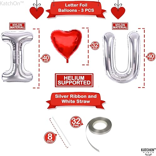 Miniatura 4 de KatchOn, Globos plateados con texto en inglés "I Love You" para él, grandes de 40 pulgadas, globos de corazón rojo, globos con texto en inglés "I