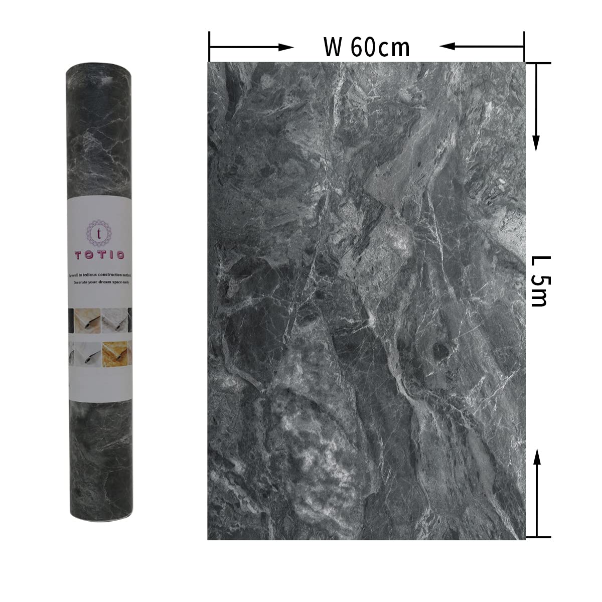 TOTIO Vinilos Adhesivos Mueble Gris Oscuro Efecto Mármol Papel Pintado Autoadhesivo Pegatina Mueble DIY Vinilo Grueso Impermeable Mate Vinilo Decorativo para Oficina Tiendas Dormitorio 60CMx5M