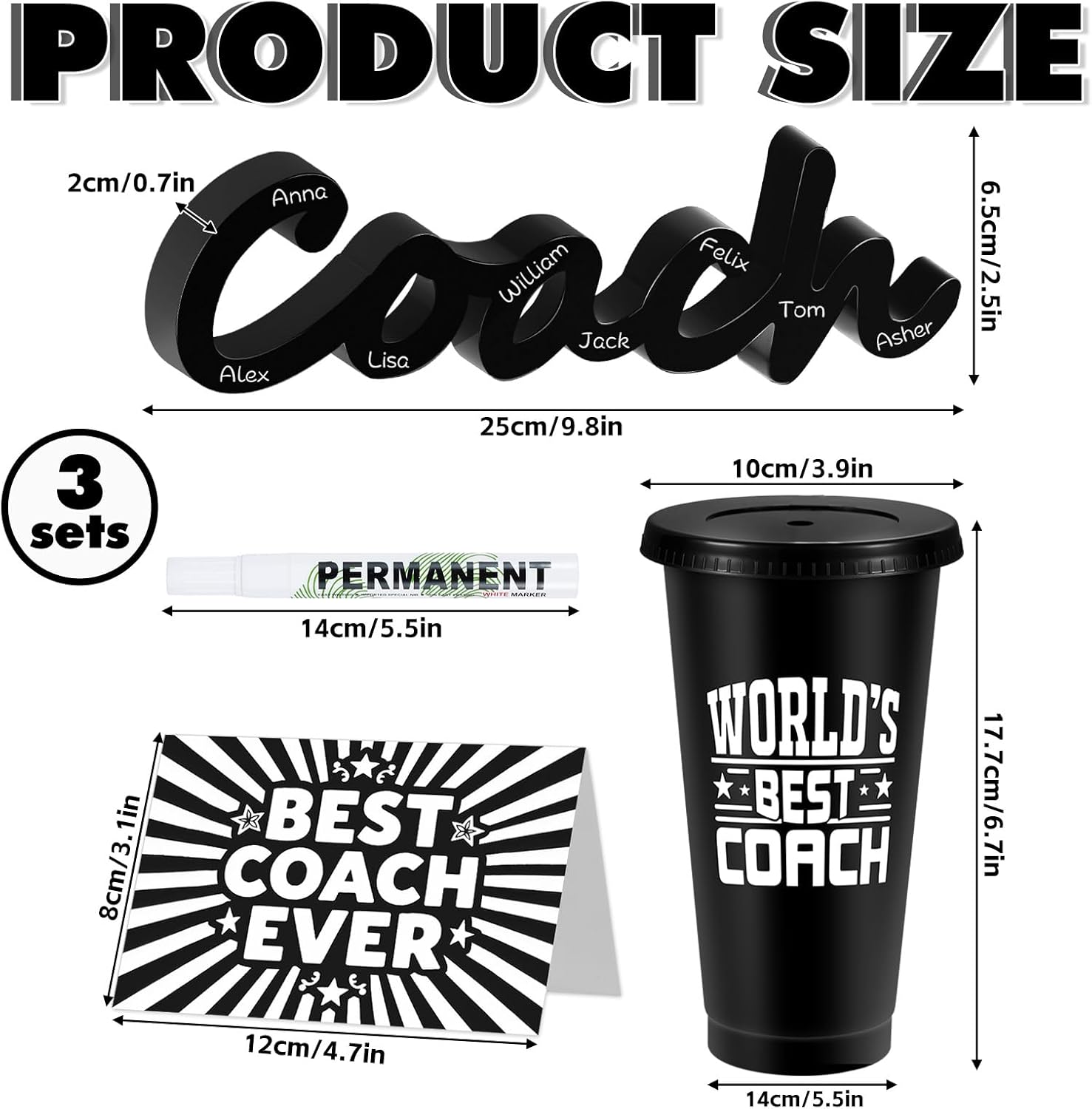 12 Pcs Coach Gifts for Men Women Coaches Appreciation Gifts Includes 3 Wood Signs 3 Cups 3 Marker Pens and 3 Greeting Cards for Soccer Football Softball Basketball Swim Coach - Image 2