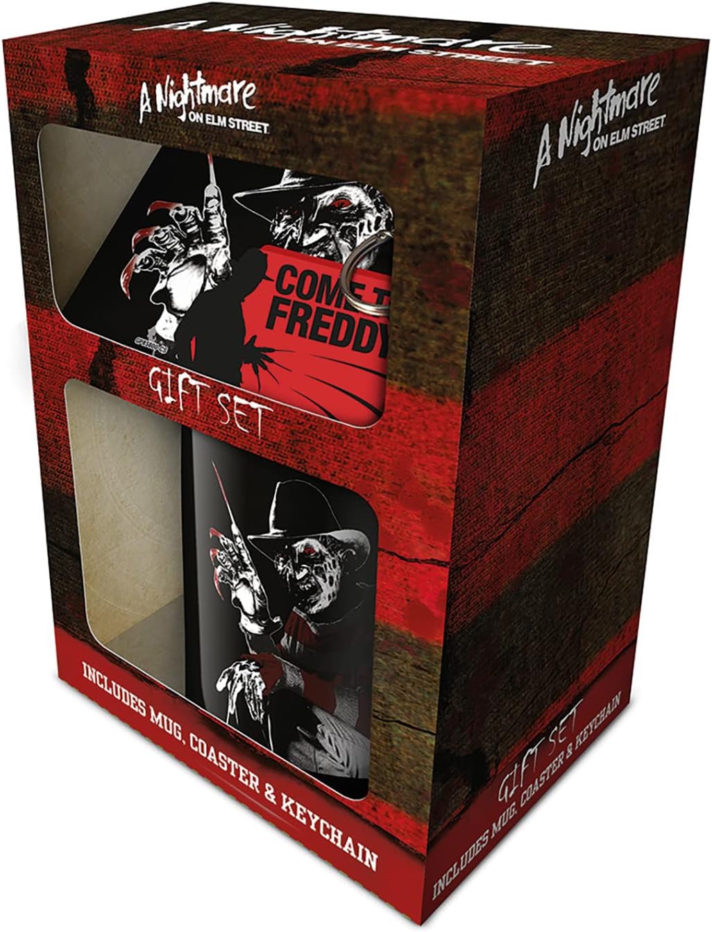 Pyramid International A Nightmare On Elm Street Gift Set with Mug, Coaster and Keyring in Presentation Gift Box (Never Sleep Design) 11oz Ceramic Mug - Official Merchandise