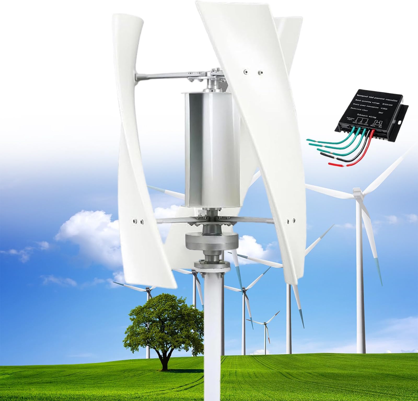 12000W No Noise Vertical Wind Turbine Generator,12V 24V 48V Magnetic Levitation Wind Turbine Residential Wind Turbine Kit with MPPT Controller, for Home Street Lighting,White-24V