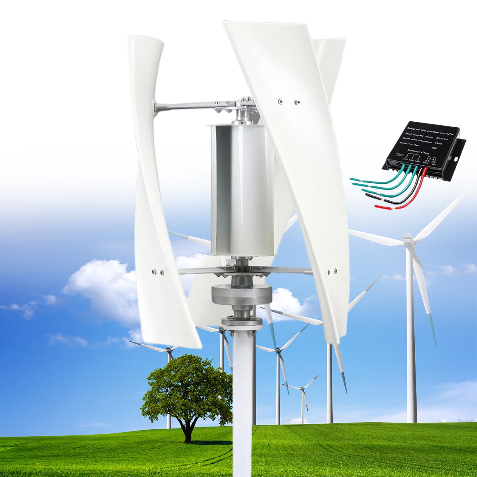 12000W No Noise Vertical Wind Turbine Generator,12V 24V 48V Magnetic Levitation Wind Turbine Residential Wind Turbine Kit with MPPT Controller, for Home Street Lighting,White-12V
