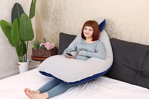 Miniatura 6 de Almohada Moon Pine de embarazo, con forma de U, almohada de cuerpo entero en forma de U para soporte de maternidad, almohada para dormir, con funda
