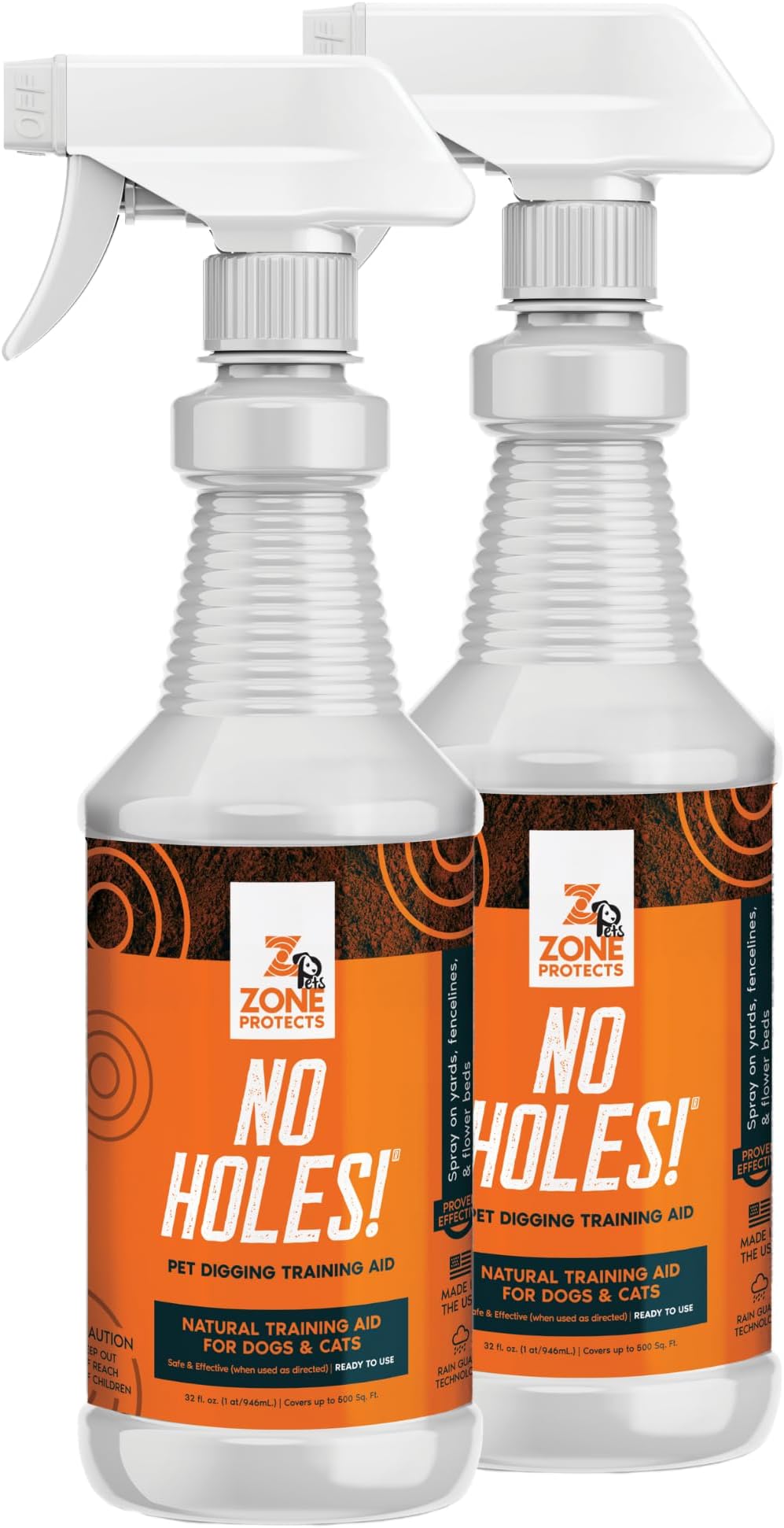 Zone Protects No Holes! Dog Digging Prevention Spray – (2) 32oz Pack Bundle, Natural Training Aid, Stops Dogs and Cats from Digging, Anti-Digging Spray