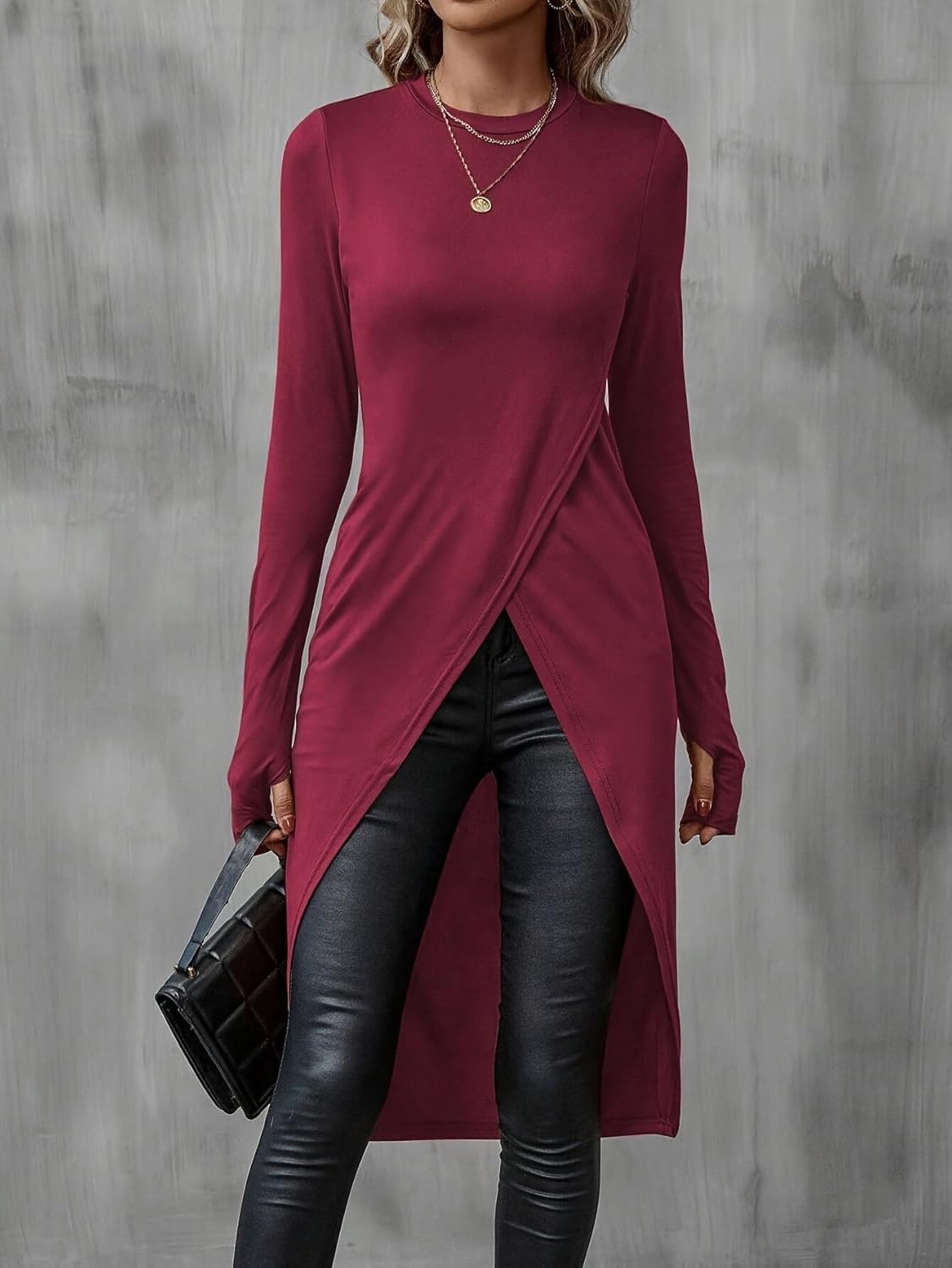 SKAYS High Low Tops for Women, Asymmetrical Tops for Women Long Sleeve, Asymmetrical Hem T Shirts for Women - Image 4