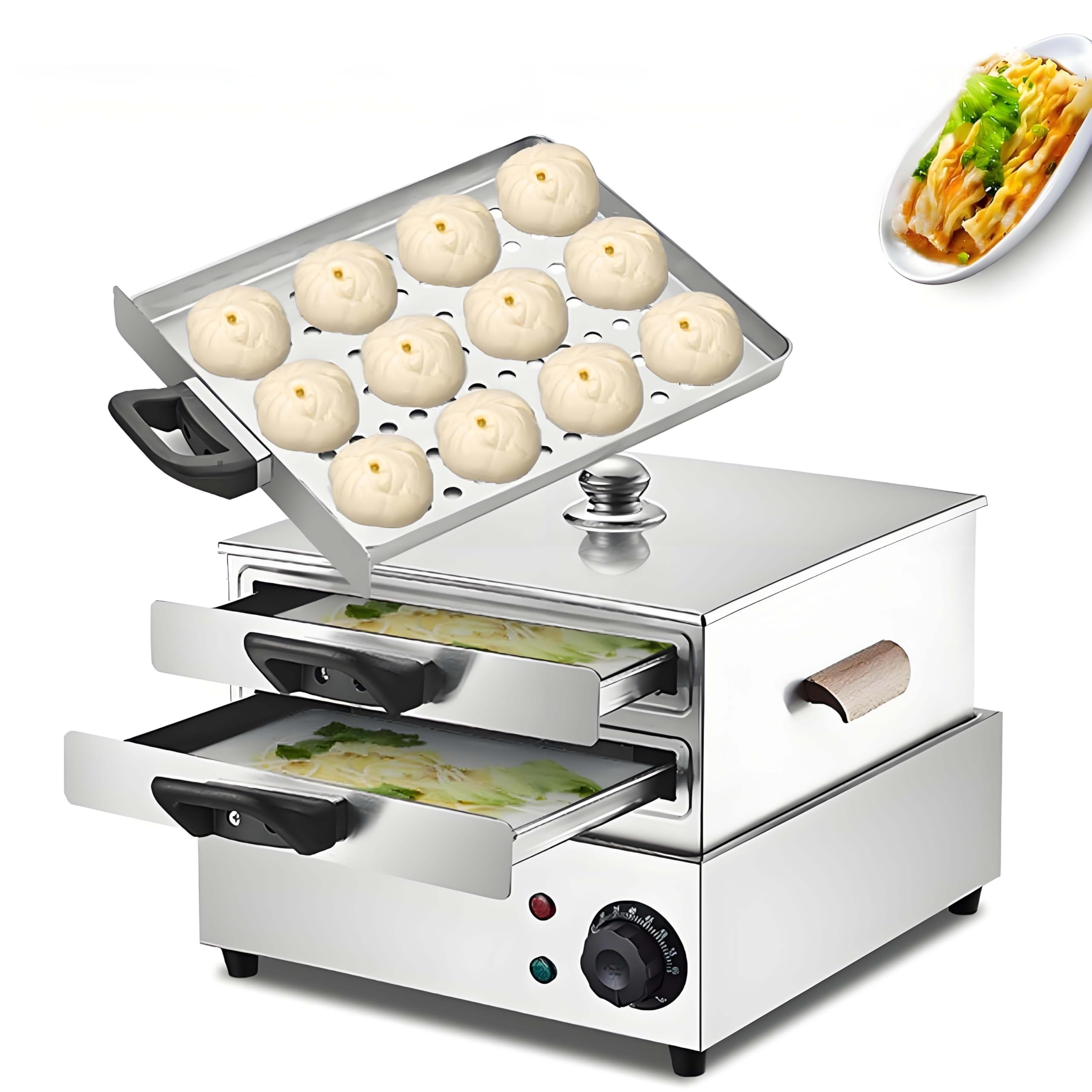 GUTYGIO Stainless Steel Rice Noodle Rolls Steamer,Multi-Function Electric Rice Noodle Roll Steamer,with 2 Drawers/ 1 Steamer,for Cooking Dim Sum, Buns