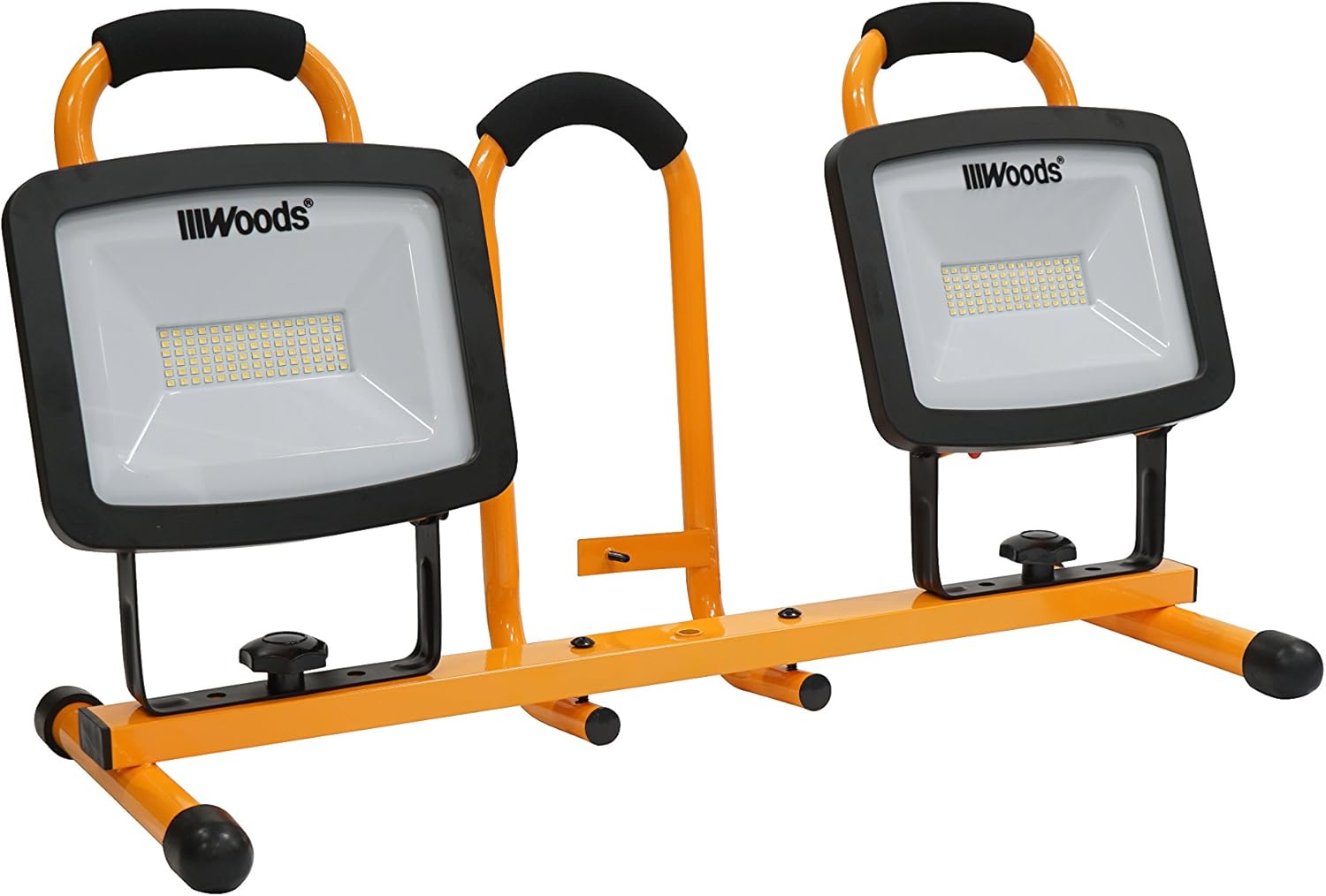 Woods WL40272S Portable LED Duel Work Light On Steel Tripod, 12000 Lumens, 140 Watts, 4000 Kelvin, 5 Foot Cord, Orange/Black