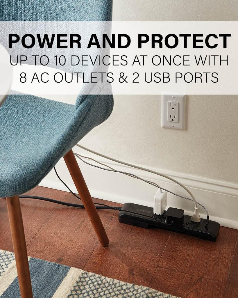 SANUS Surge Protected Power Strip - 8 Outlets & 2 USB Ports