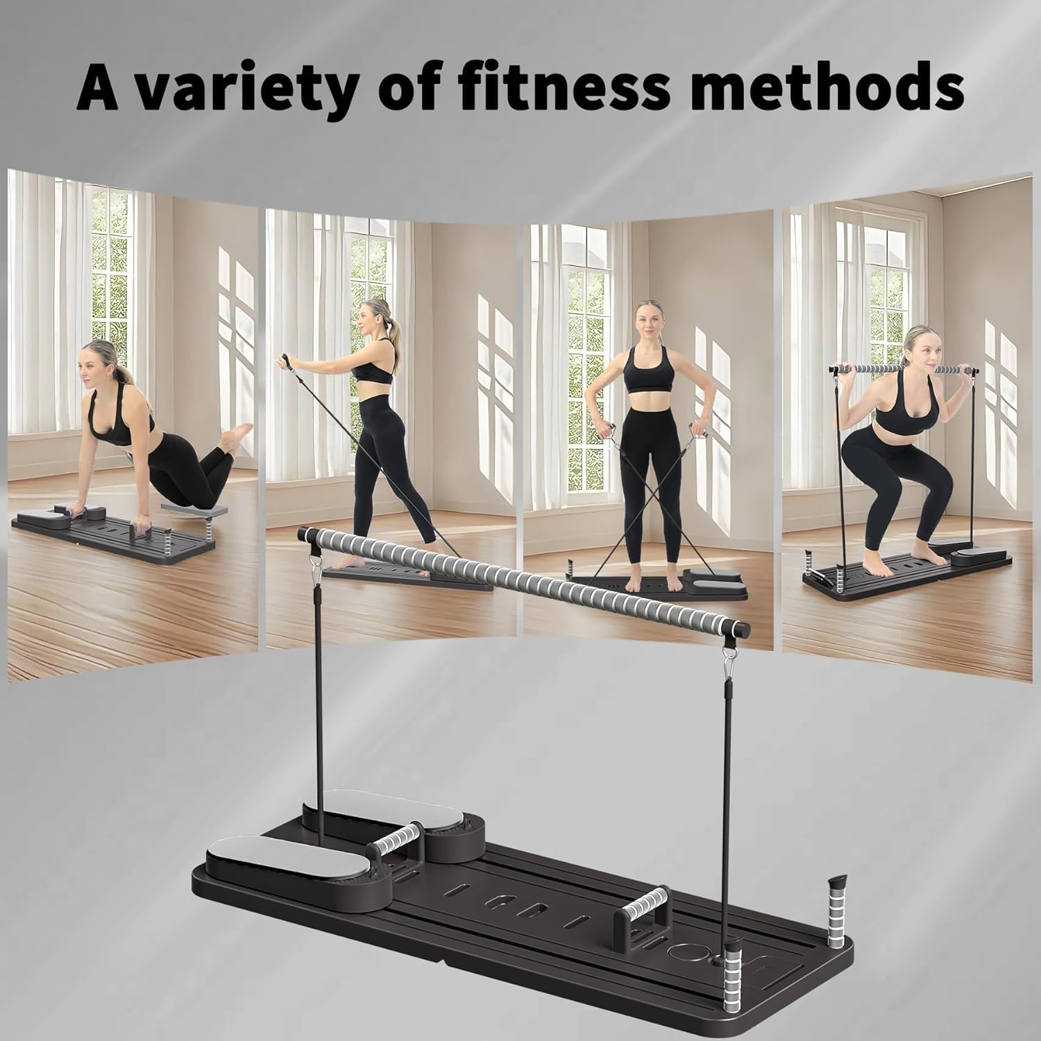 Pilates Board Für Zuhause(inkl. 5er-Set Widerstandsbänder) Faltbares Multifunktionales Reformer Board, Extra Stabile Konstruktion Mit Automatischem Rückprall, für Kern- und Bauchmuskeltraining