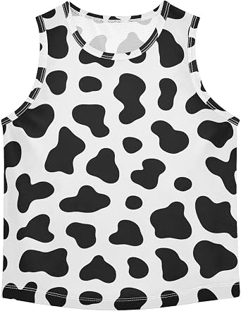 J JOYSAY Cow Spot Black White Boys Tank Top Sleeveless Muscle Shirts Quick Dry Kids T-Shirts 3-15T