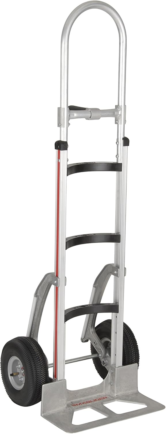 Magliner HMK53CUA45 Aluminum Hand Truck, Curved Back Frame, 60" Single Grip Handle, 18" x 7-1/2" Aluminum Diecast Nose Plate, 500 lb Capacity