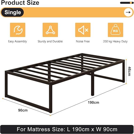 Yicensen Single Bed Frame 90x190 cm, Easy Assembly, Noise Free, Black