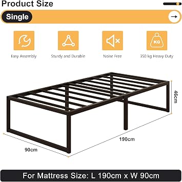 Yicensen Single Bed Frame 90x190 cm, Easy Assembly, Noise Free, Black