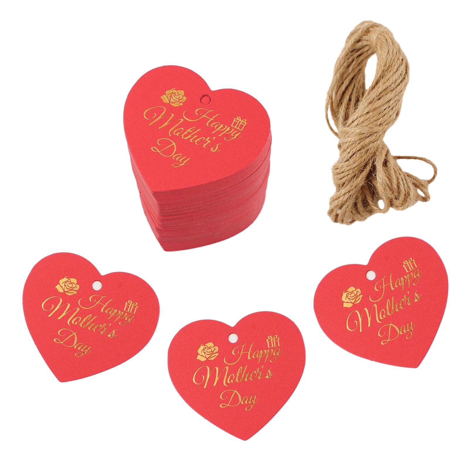 120 Etichette Regalo A Forma Di Cuore Per Festa Della Mamma - Sei Motivi Floreali In Carta Kraft Con Cordino Rosso E Bianco Da 20 M - 3