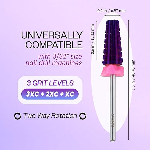 Miniatura 2 de PANA Broca de carburo de uñas 5 en 1 Uso de rotación bidireccional para zurdos y diestros acrílico de eliminación rápida o gel duro vástago de