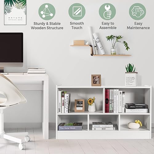Miniatura 6 de IFANNY - Estantería de 5 cubos, organizador de 2 niveles con compartimentos abiertos, estanterías horizontales de madera y estanterías con
