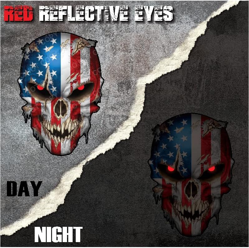 Miniatura 3 de Calcomanía de calavera Calcomanías de calavera prémium para camiones y automóviles Calcomanías de bandera estadounidense con calavera roja