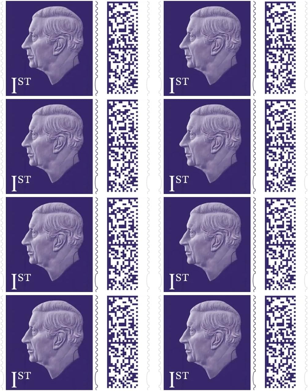 King Charles 1st Class Stamp (8 Pack) Book | QR Barcoded Self Adhesive | Postage Stamps for Standard Mail | Authorised Seller