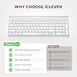 IClever clavier Bluetooth sans fil, BK10 SE Clavier Slim multi-appareils, touches standard pleine grandeur avec clavier numérique, clavier Rechargeable pour Mac, iPad, Ordinateur portable, PC - argent